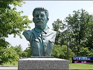 Left wing extremist don't yank down Stalin bust in Bedford Virginia