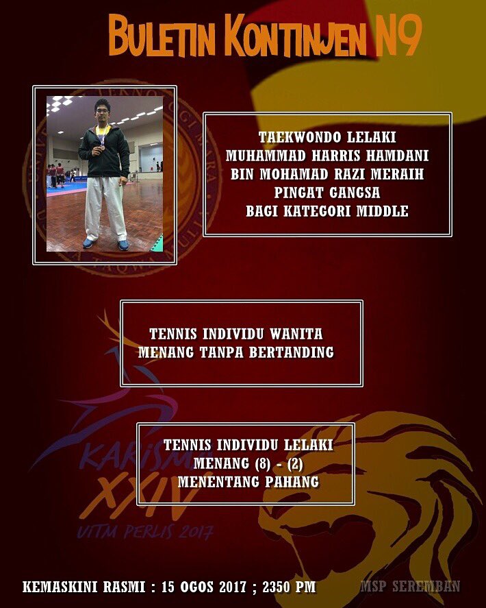 jspuitmseremban's tweet photo. 🏆 BULETIN KARISMA 🏆
[SELASA , 15 OGOS 2017]
#goforgold #karisma2017 #karismaperlis #teamN9 #hobinjanghobin https://t.co/ErEpsaUpMx