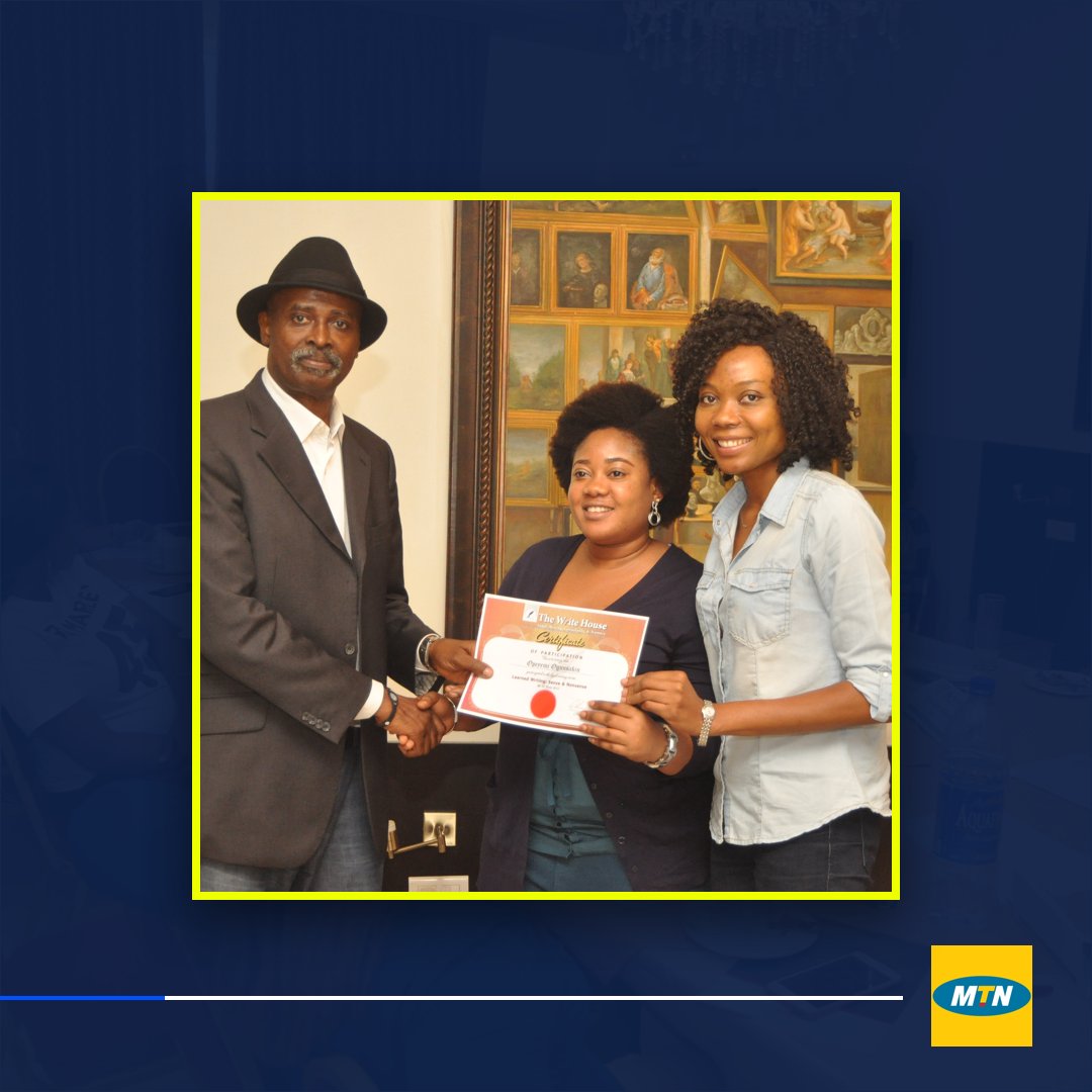 MTN Nigeria's Opeyemi Ogunsakin receiving her much deserved certificate for participating at the legal-writing training, from Chinua Asuzu