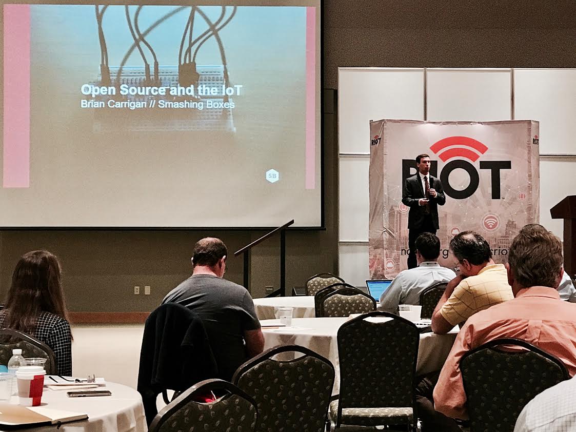 smashingboxes's tweet photo. Our own @bcarrigan at @NCRIoT today discussing #opensource, #IoT and tools for success. https://t.co/RqvV8CNpaa