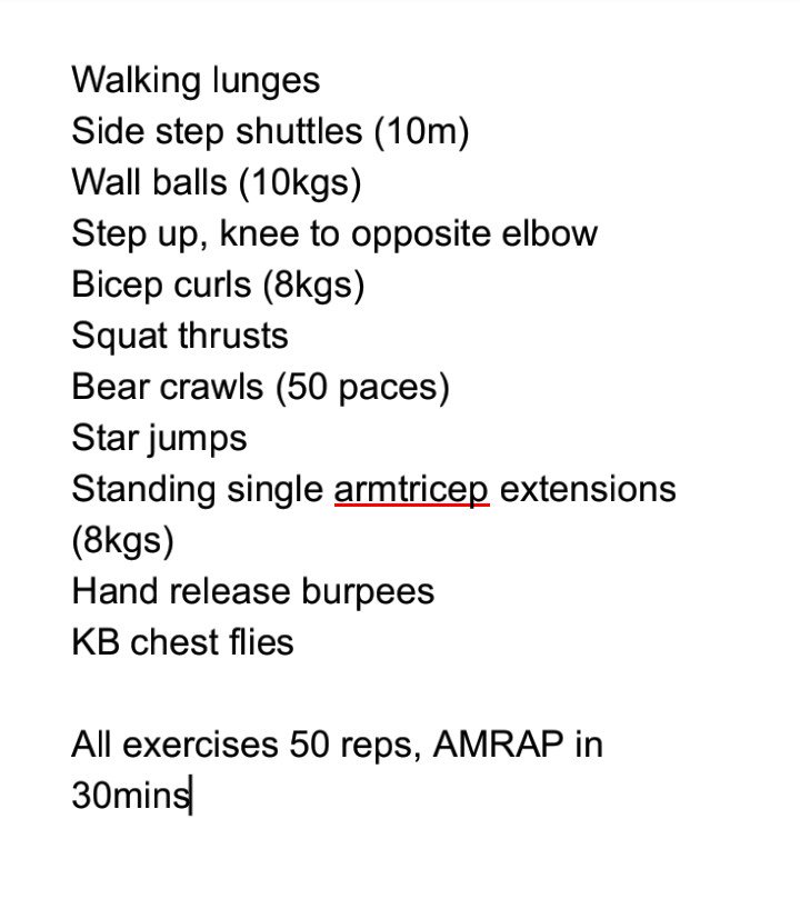 JustLukeJohnson's tweet photo. Circuits - there were a couple more exercises but this is as far as I got! Didn't manage all the chest flys tho cc @TheDumbbells #picproof https://t.co/pgLG44kfrI
