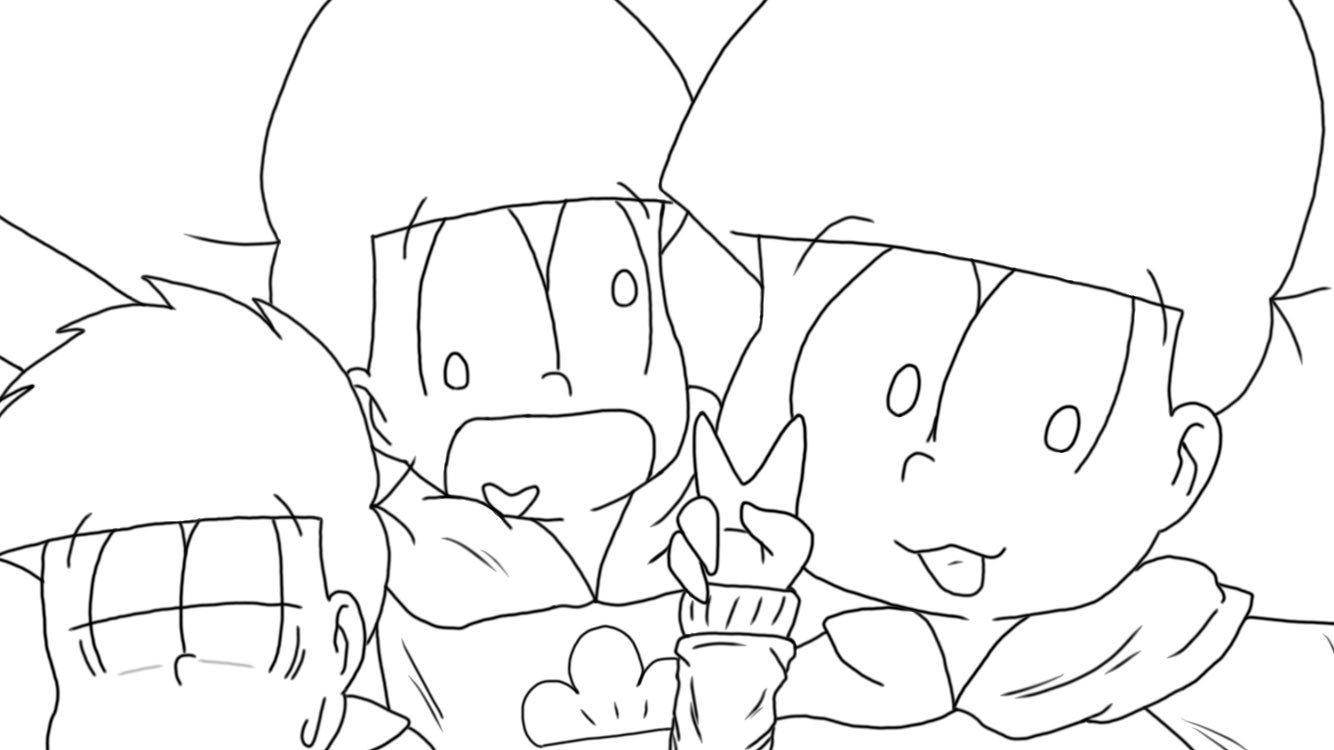 ぷぷぷりん Twitterren ぬ 塗り絵にどうぞ Ww 写真うつるために入った十四松の腕が当たって一松が ﾟཫ ﾟ ｺﾞﾌｯってなってる感じですw 下手くそですけどm M おそ松さん おそ松さん塗り絵