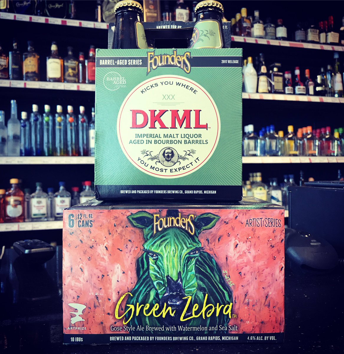 New from <a href="/foundersbrewing/">Founders Brewing Co.</a>! DKML, an imperial malt liquor aged in bourbon barrels, and Green Zebra, a watermelon Gose. In stock now!