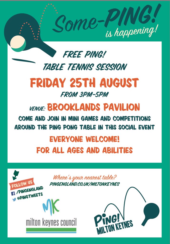 #PingSessions! Enjoy mini games and ping ping competitions at our free social event for all to join! <a href="/MKSportsDev/">SportsDev MK</a> <a href="/TableTennisENG/">Table Tennis England</a>