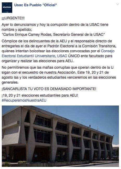 #URGENTE Secretario General de la USAC, Carlos Camey, cómplice de los delincuentes de AEU. Intentan boicotear elecciones!  #CooptaciónUSAC