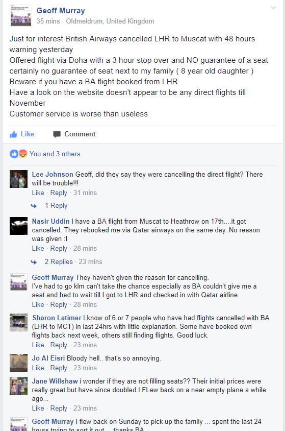 wh_oman's tweet photo. @British_Airways #cancelledflights #wildgoosechase #nowarning #poorservice #BAflights https://t.co/FR3gyPSmHS https://t.co/DVWkjeR8zi
