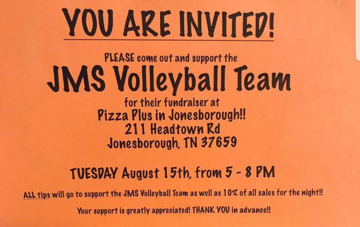 Come out &amp; support our girls. We'll work hard for you, &amp; you get to eat pizza!!! <a href="/JMSTigersLive/">JMS Tigers Live</a> @JonesboroughMid <a href="/WCDE_TN/">WashingtonCoSch TN</a> <a href="/Kimberhalliburt/">Kimber Halliburton</a>