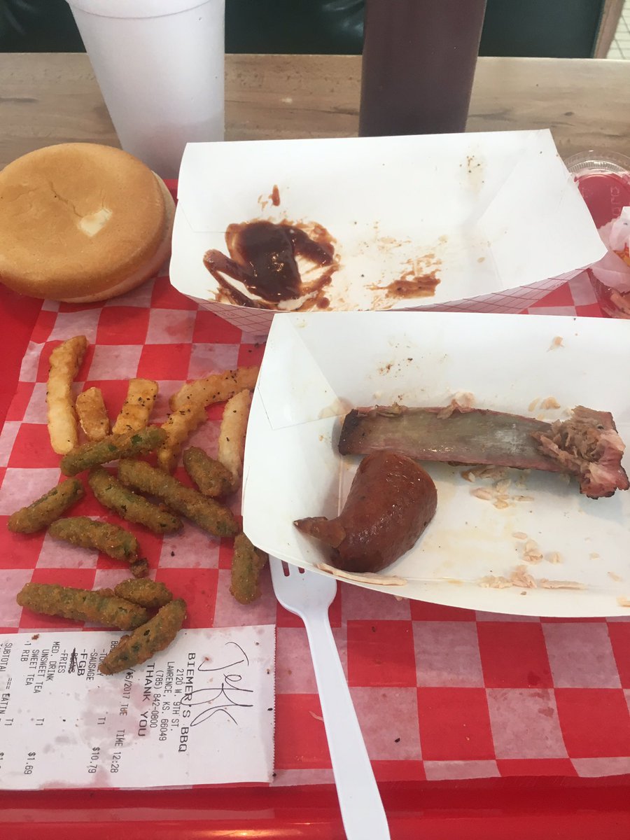 jjking22's tweet photo. What's remaining from my 5 star meal @biemersbbq if you're near Lawrence, KS and ur hungry stop by and see my pal Jim. #1stclass #strongbbq https://t.co/AV1UBU2lFh
