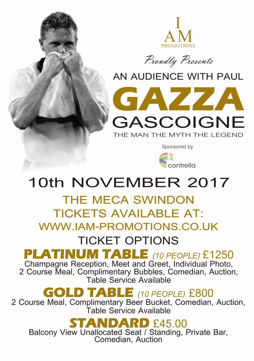 iAMBoxingpromo's tweet photo. Last few tickets available to see the legend that is #Gazza in Swindon. https://t.co/oL5bgxG1Qs for tickets https://t.co/Re5E31x9lZ