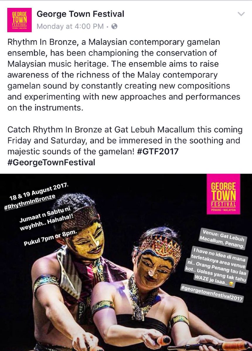 Amarafura's tweet photo. #RhythmInBronze at Gat Lebuh Macallum, Penang this coming Friday and Saturday uolssss!!! Siapa free jom ahh lepak Penang.. hahahaha.. https://t.co/WLE0A5XXcS