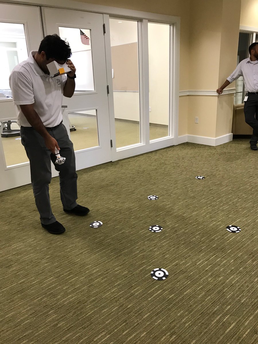 Criticalclick's tweet photo. VR MiniGolf club begins @PineCrestSch with @ZapparApp #PD4PD Faculty tryouts in Upper School lobby. #virtualbogies https://t.co/zJMu9eab4q