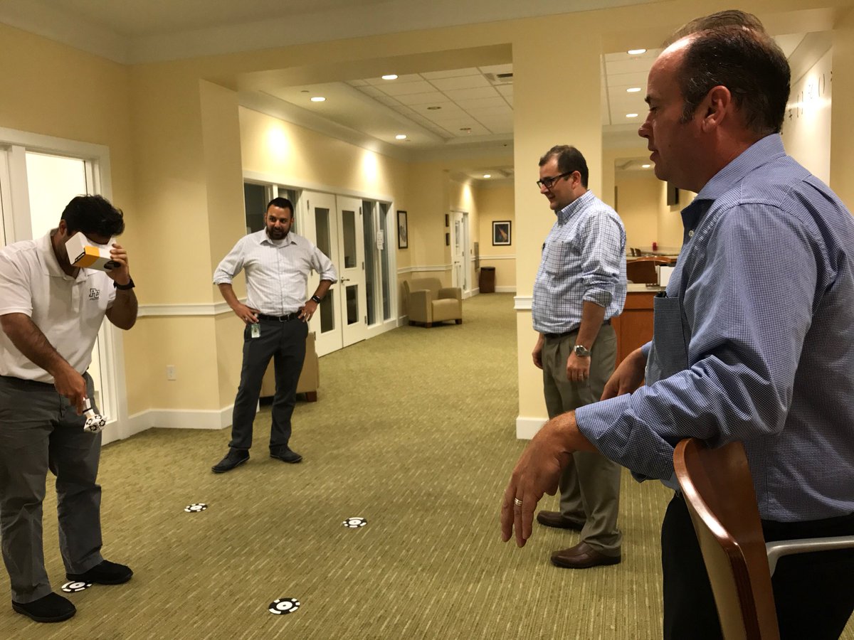 Criticalclick's tweet photo. VR MiniGolf club begins @PineCrestSch with @ZapparApp #PD4PD Faculty tryouts in Upper School lobby. #virtualbogies https://t.co/zJMu9eab4q