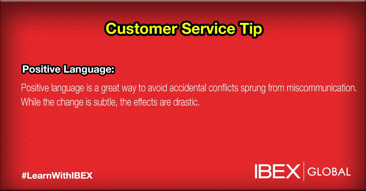 ibexnicaragua's tweet photo. Customer Service Tip - "Positive Language"
#LearnWithIBEX #IBEXGLOBAL #Customer #Service https://t.co/rdYtqaFmcr
