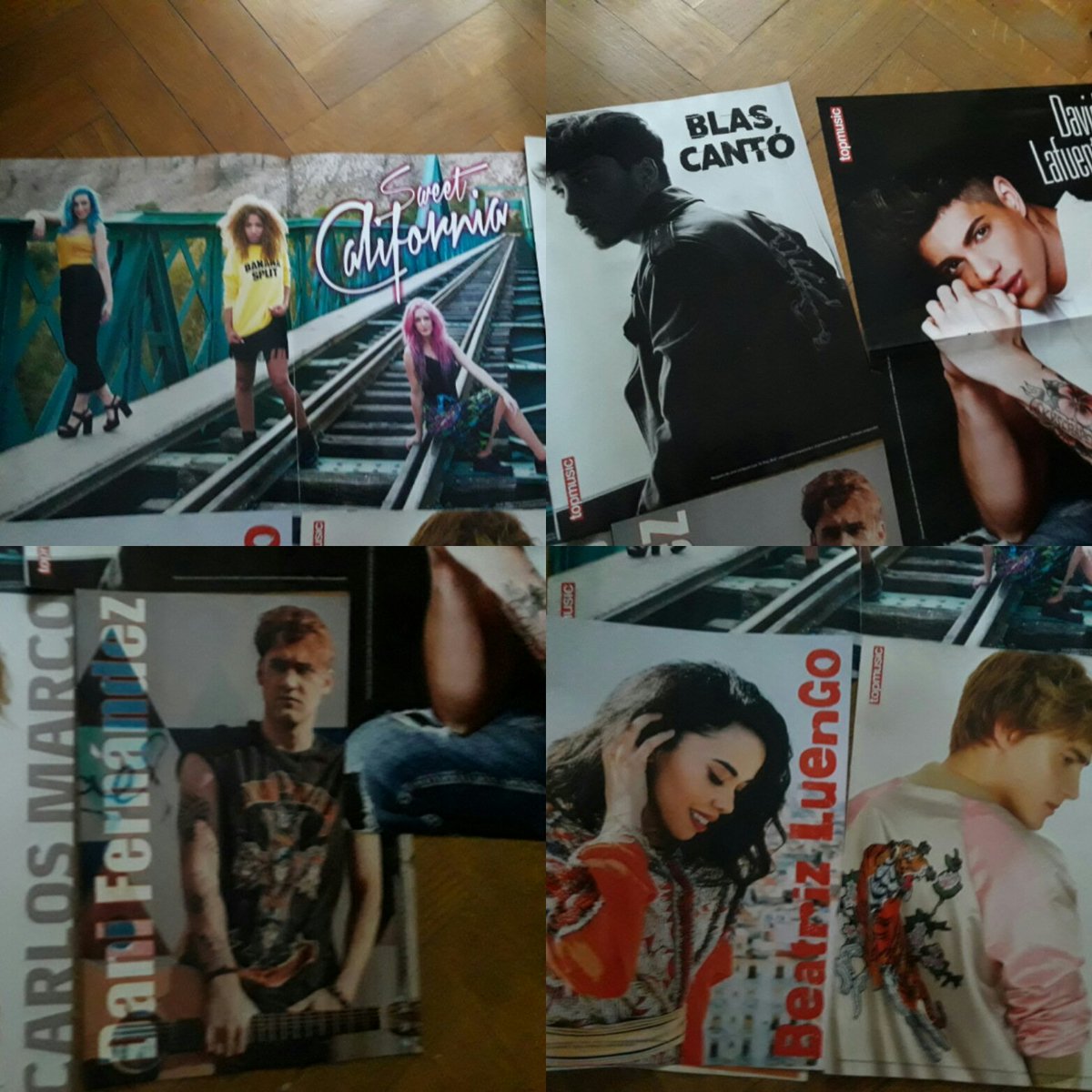 PatriReiger7058's tweet photo. @TOPMUSICyCINE Amo los pósters de mis niños @SweetCalifornia 💞 @EsBeatrizLuengo 💗 @BlasCanto 💖 @DavidLafuente ❤ @CarlosMarco 💛 y @DaniFdez 💙 https://t.co/uZ3ZW6XoY4