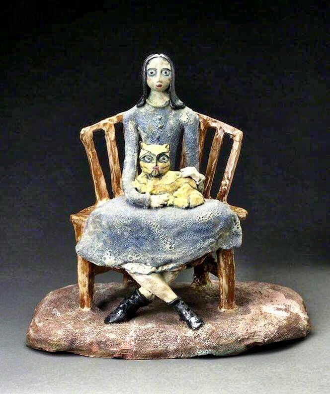 WhosKateStrange's tweet photo. Woman with lap cat - Wonderful ceramic cat detail dish by #BeatriceWood #Women of Dada #Ceramics - #cats #Dadaists https://t.co/KAYzOa4hn2