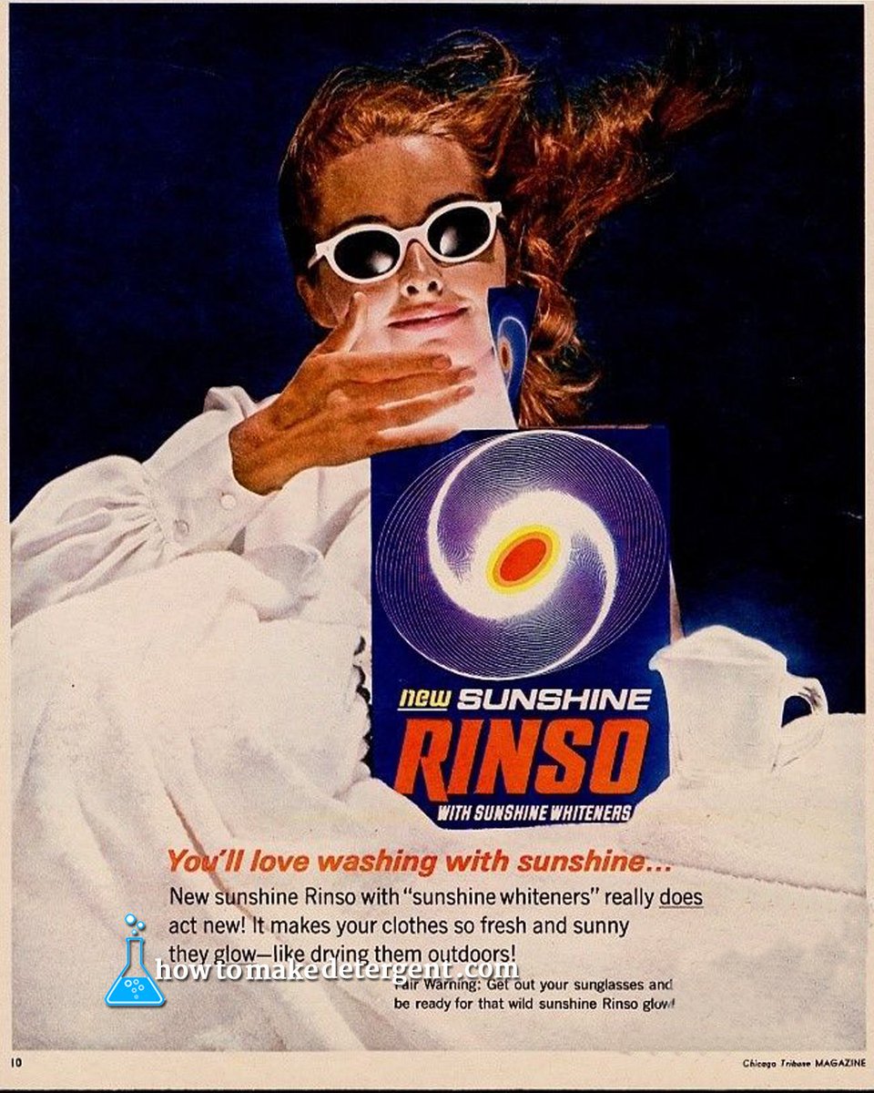 makedetergent's tweet photo. 1965 ... "Get out your sunglasses and be ready for that wild sunshine Rinso glow!" #Startyourownbusiness making #detergent #liquidsoaps https://t.co/j8tM9wleIE
