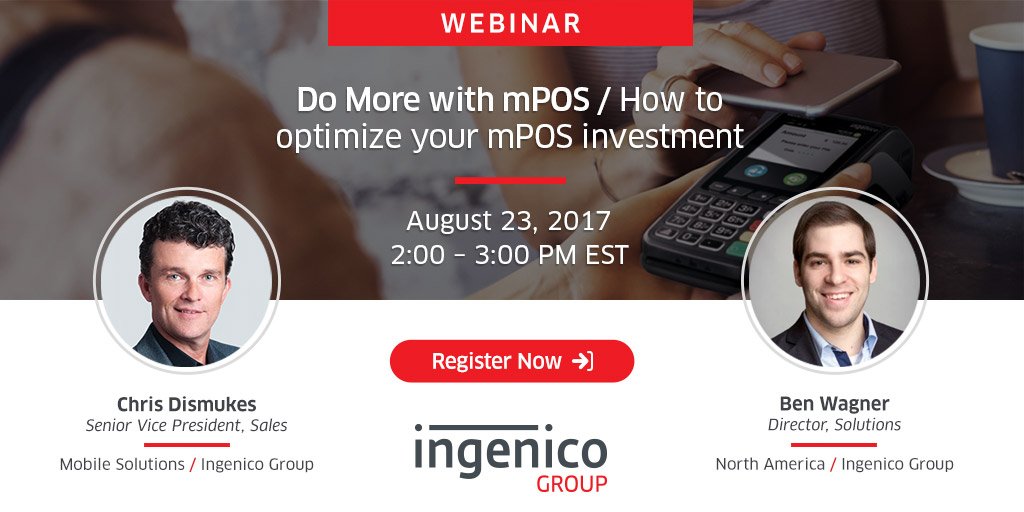 IngenicoNA's tweet photo. #Ingenico’s C.Dismukes &amp; @BenHWagner discuss strategies to do more w/ #mPOS to boost your business. Register now: https://t.co/x1FAfyeSLC https://t.co/9Cs8thCJx9