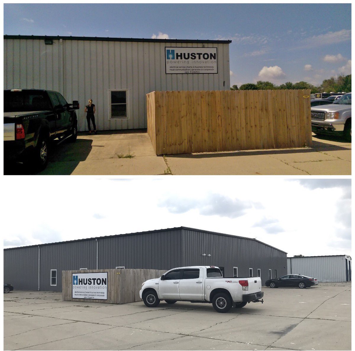 CochranExterior's tweet photo. Before and afters of a full metal siding replacement at Houston Electric located in Westfield, IN #callcochran #roofingpros https://t.co/dE19uXPHV2