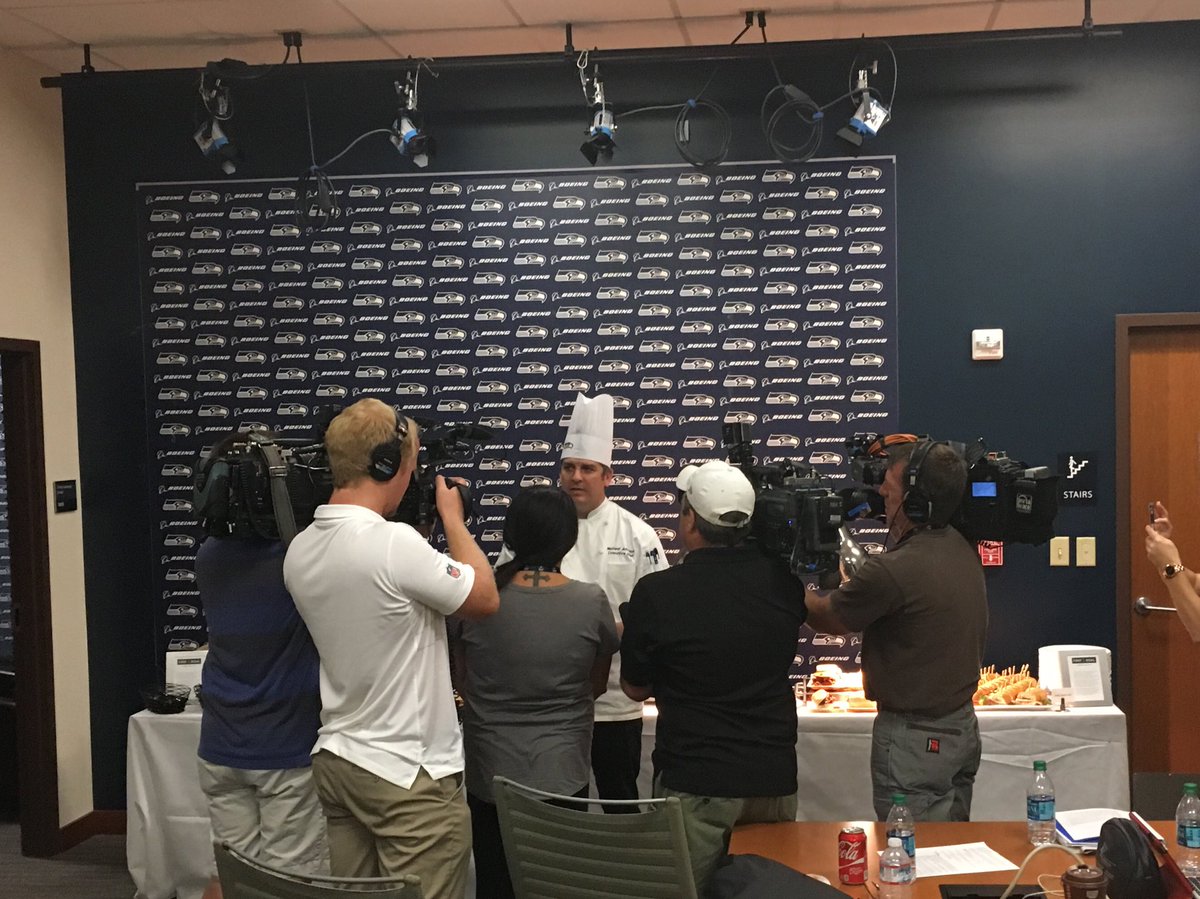 First &amp; Goal Hospitality exec chef Michael Johnson talking to the media about all of the new food options for <a href="/Seahawks/">Seattle Seahawks</a> fans this season.