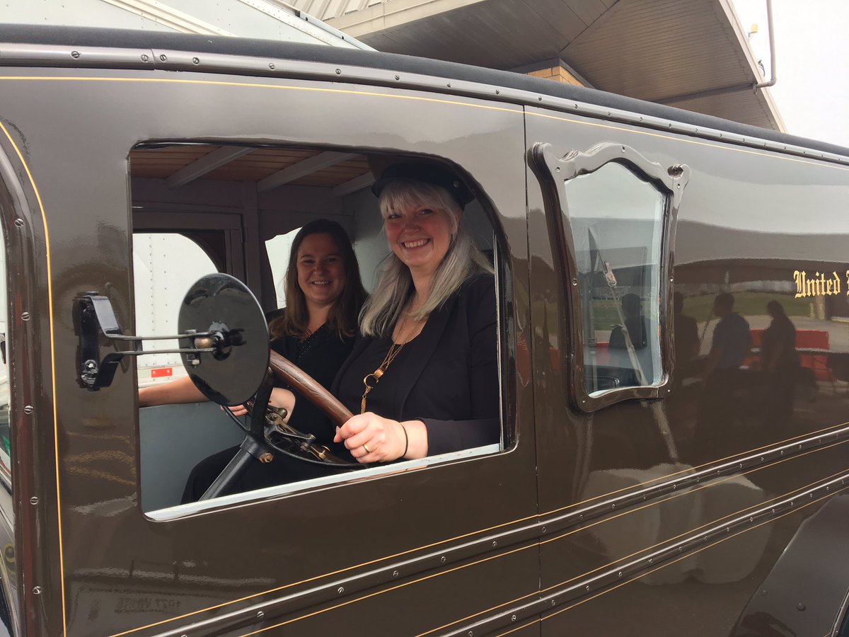 MikeArndt99's tweet photo. Debbie and Theresa taking the 1927 antique package car for a spin in Davenport @terihill82 @DebMassingill https://t.co/yZAXfB0Mmq