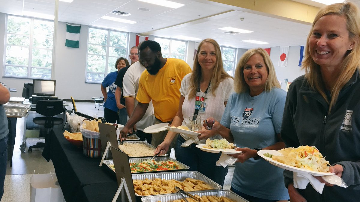 plepta's tweet photo. "Nacho Average Teacher" Your PTA Hospitality Committee served lunch to welcome back teachers &amp; staff at PLE. Thanks to all who helped! https://t.co/DbGKQvRy9o