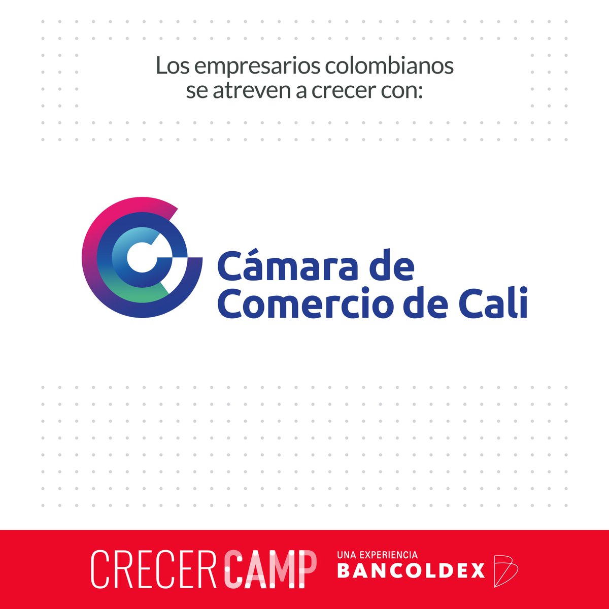 CrecerCamp's tweet photo. Gracias a @camaracali por el apoyo en la construcción de los motores de crecimiento empresarial en Colombia. #CrecerCamp https://t.co/BvXm2MIGqV