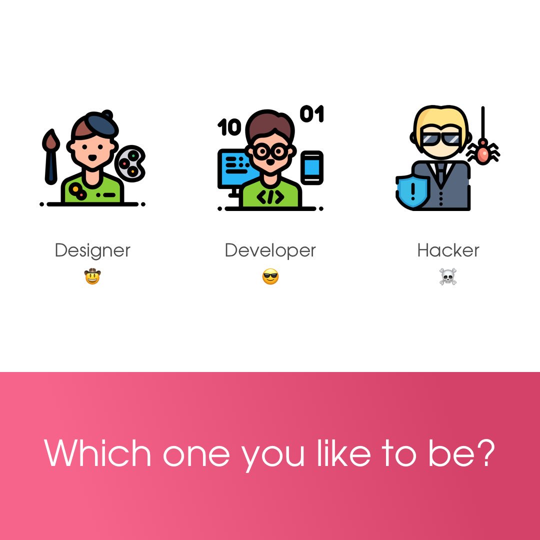 binarytorch's tweet image. Which one you like to be? 🤠😎☠️ ?

#programmer #hacker #designer #programming #coding #ui #ux #php #python #js #machine_vision #laravel