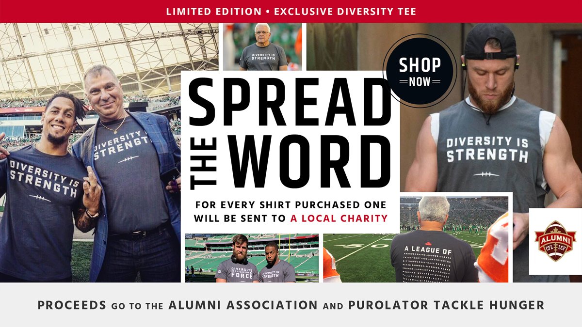 CFL's tweet photo. #CFL Diversity is Strength shirts now available! 

Get yours now &amp; help Spread The Word! ➡️ https://t.co/uvJItDEJ1W https://t.co/BMpBIgt04e