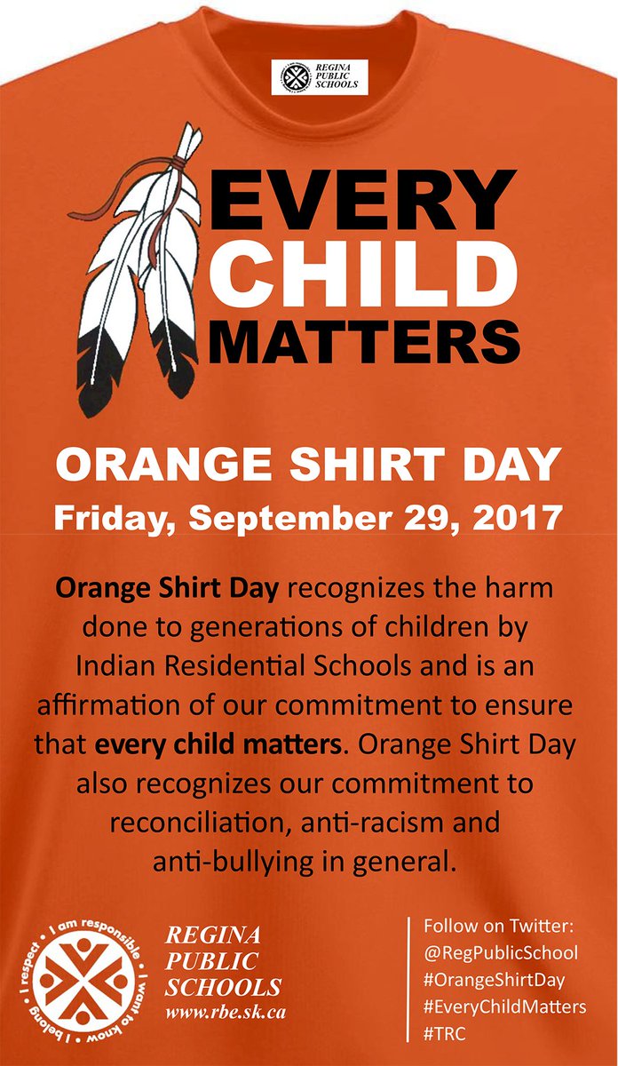 sarahlongman1's tweet photo. Orange shirt Day is September 30th, this date falls on a non school day so schools, here is the date we turn our school division orange. https://t.co/DEul2qUk1X