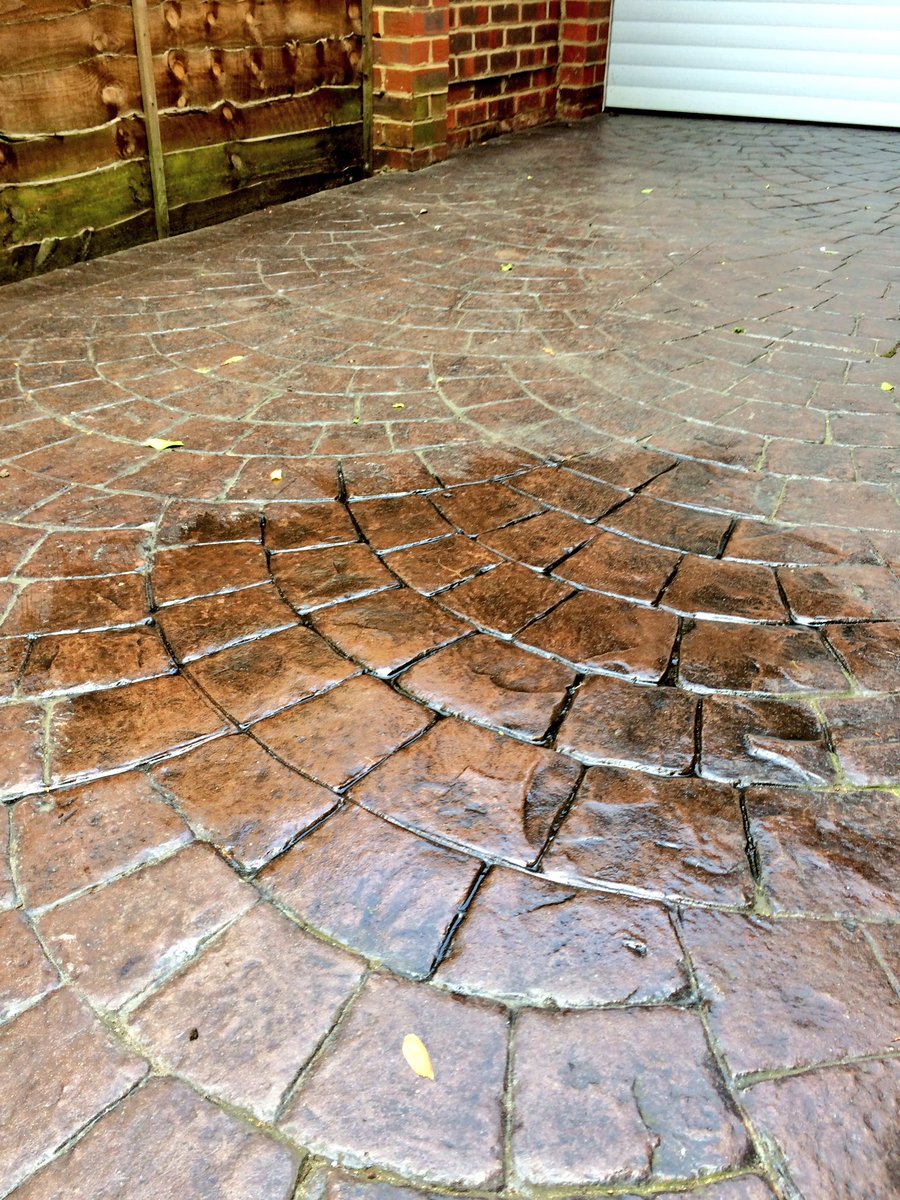 Test patch done, one tired pattern imprinted concrete driveway booked in for clean &amp; re-seal. Get in touch to have your driveway renovated👍🏻