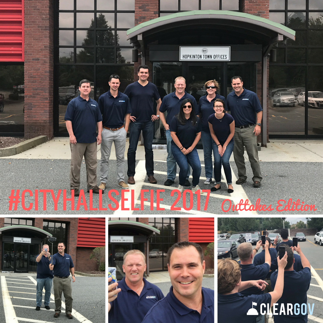 cleargovcom's tweet photo. @cleargovcom team out at @HopkintonMA offices this afternoon for #CityHallSelfie 2017! Can you say #selfietrain? #outtakes #selfiepractice https://t.co/mhwOADG7ZU
