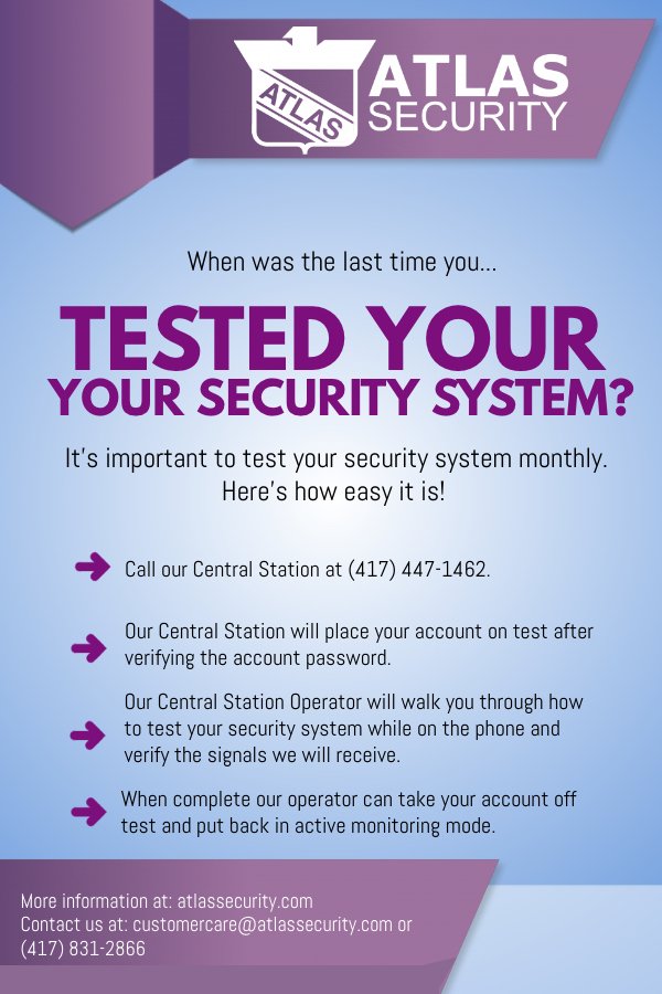 atlassecurity's tweet photo. When was the last time you….
#Security #TestYourSystem #BurglarySystem #Local #TheMoreYouKnow https://t.co/rwYWxg0iWp