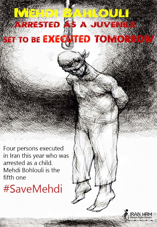 nikzadmashhadb2's tweet photo. juvenile offenders are at risk of execution in #Iran, even when they have been spared from the gallows at the last minute #SaveMehdi https://t.co/TrE4znUuFp