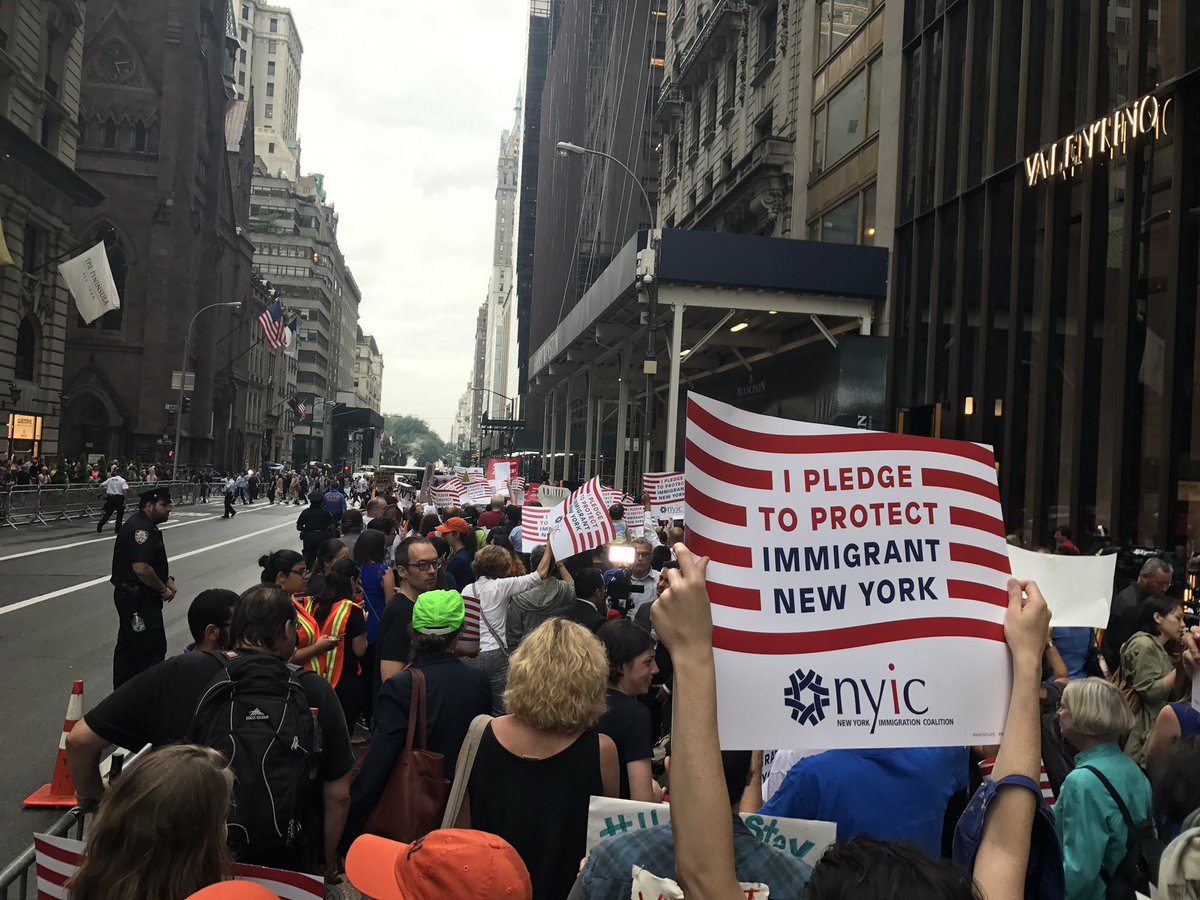 NYIC_Health's tweet photo. Out in force at Trump Tower to #DefendDACA and #SaveTPS! https://t.co/PojFZwP3d3