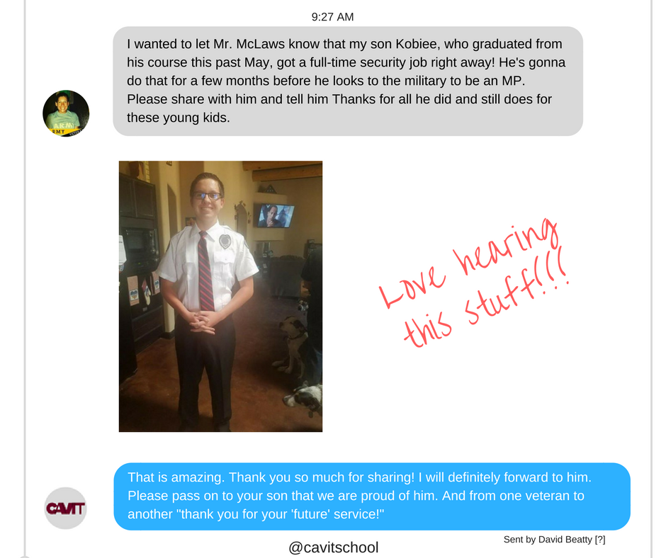 CAVIT_School's tweet photo. We love seeing this stuff....a message from a proud mom. #startyourpath #CAVITpride https://t.co/0CXPj8bgmy