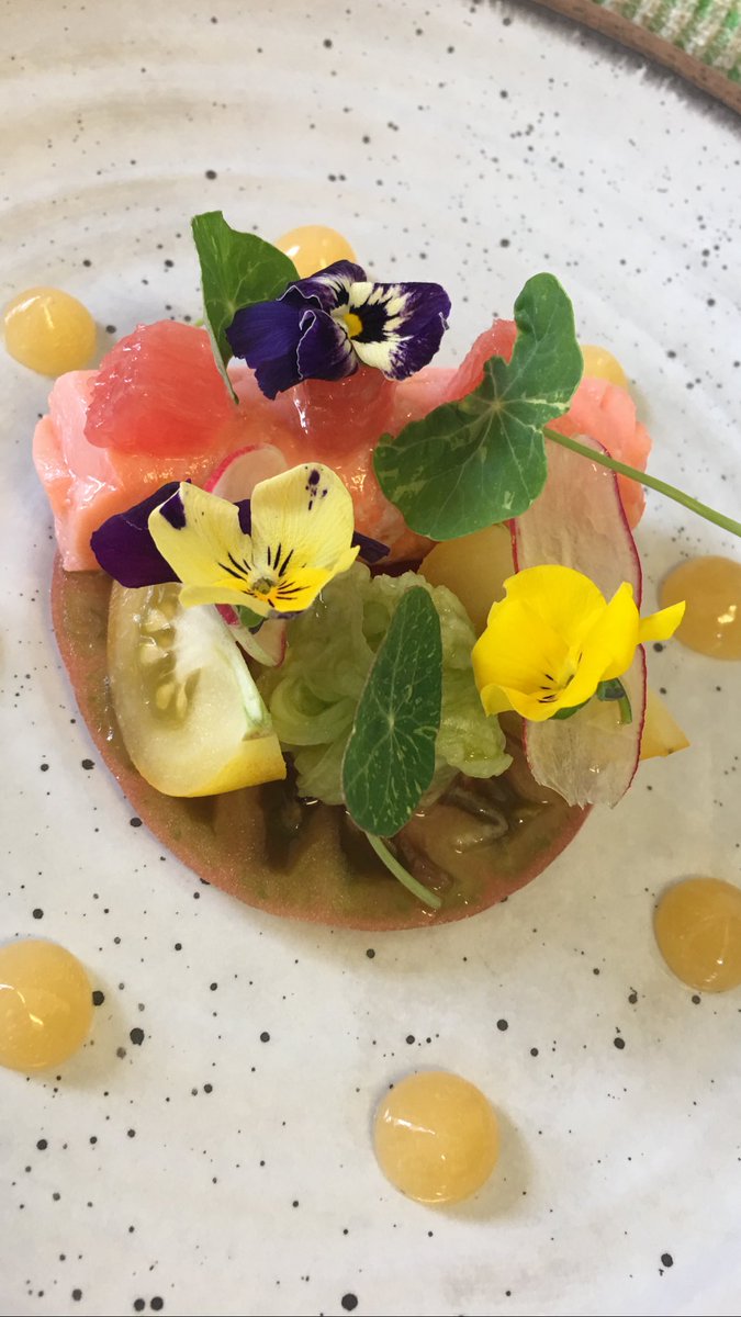 hckallyrunbout's tweet photo. New salmon , hertiage tom, cucumber and grapefruit dish selling well @whitepheasant https://t.co/xn7gikmDTe