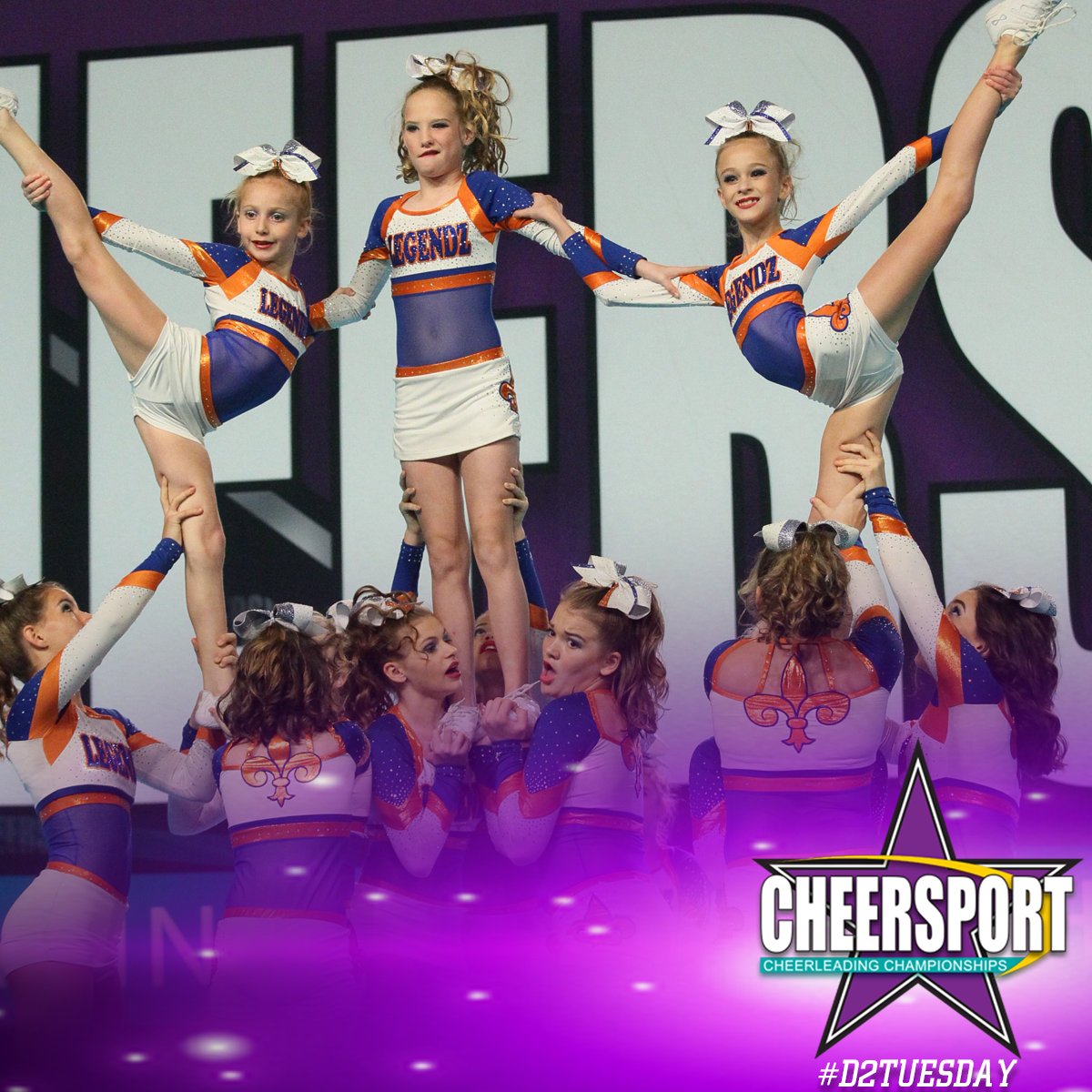 CHEERSPORTCorp's tweet photo. Like this post if you love cheering at a D2 program. We love celebrating some of our D2 friends every #D2Tuesday! @Legendzofocala https://t.co/Hgy96BX8Zf