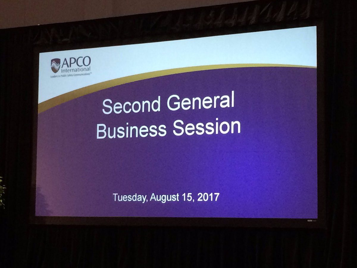 DavidLarson911's tweet photo. Closing out the day with the second general business session at #APCO2017. One more day tomorrow. Stay sharp and build each other up. https://t.co/fr2Nvmuvls