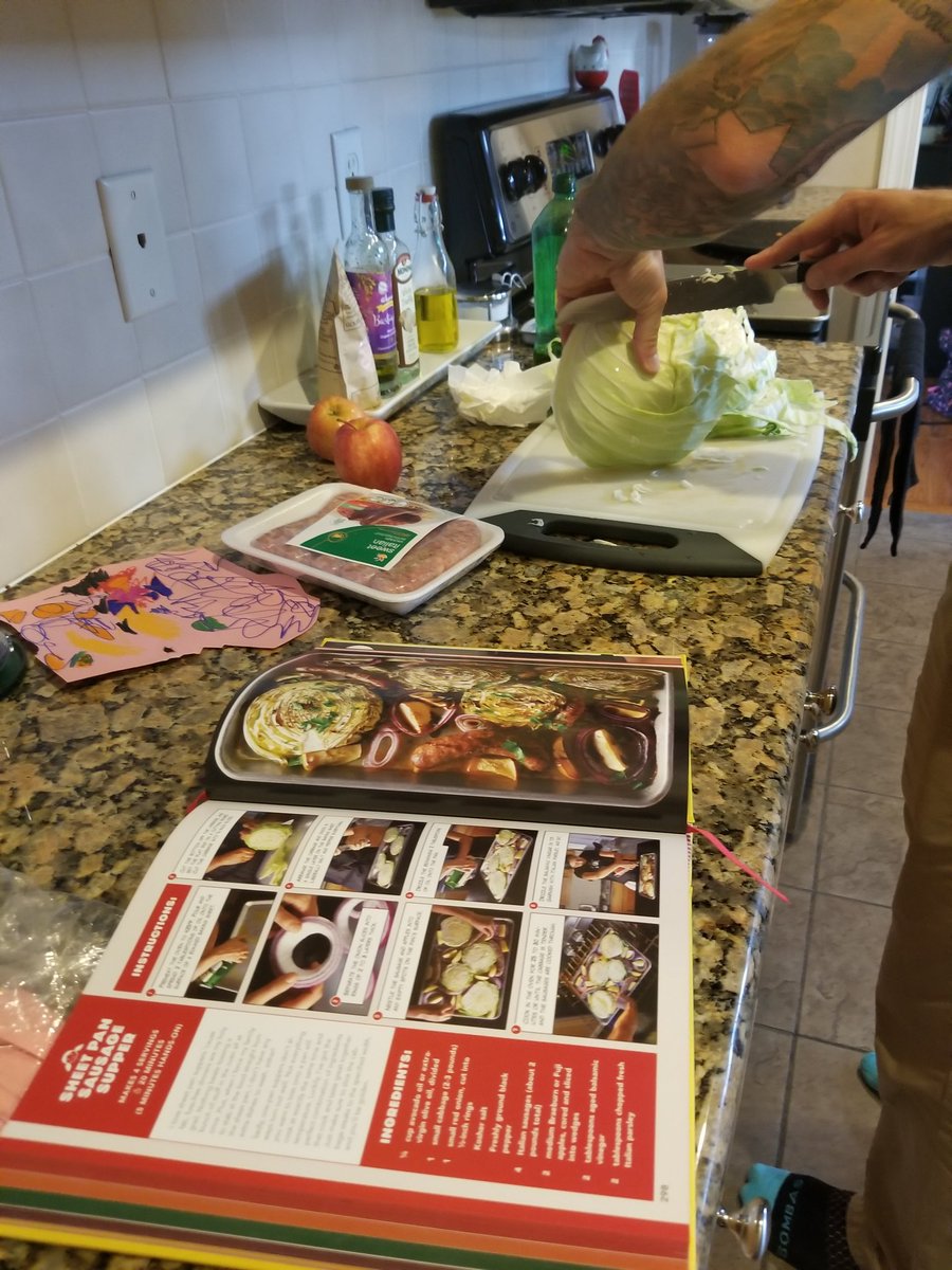 mrscarimax's tweet photo. @itsmemaxwell making Sheet Pan Sausage Supper from @nomnompaleo Ready or Not! #readyornotrocks #paleocooking https://t.co/31NcWEuSb5