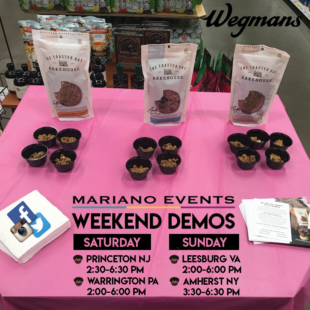 MarianoEvents's tweet photo. More demos from The @TheToastedOat this weekend in #Wegmans...bring on the granola 😋👅 #EventsWithAPurpose #HealthySnack #Granola #Yum https://t.co/0F8vNJbrA1
