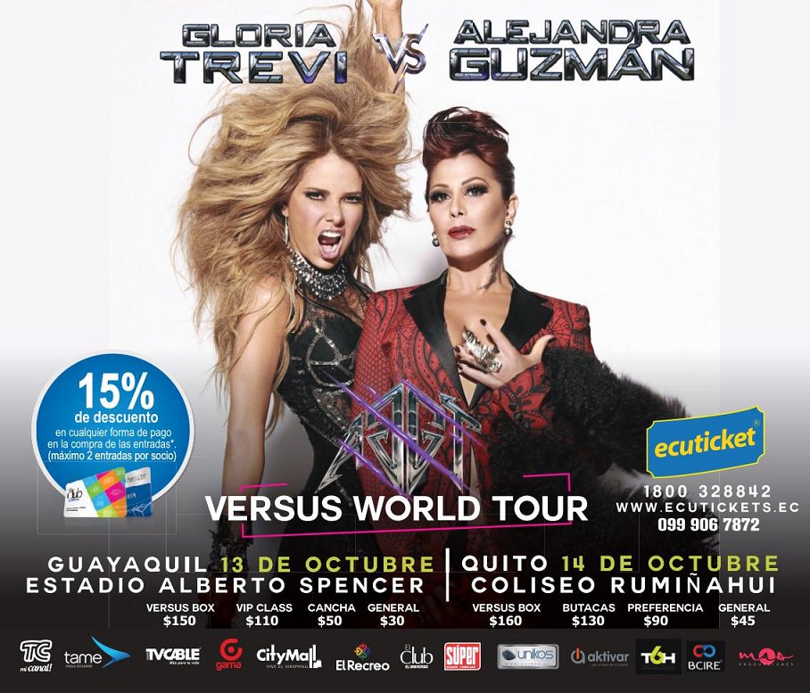 ClubElUniverso's tweet photo. ¡El concierto que no te puedes perder! @GloriaTrevi @Al3jandraGuzman  15% de descuento para socios Club El Universo https://t.co/K46JGa06FO