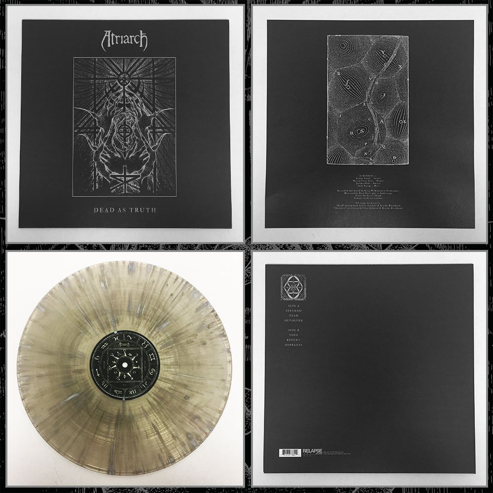 RelapseRecords's tweet image. Vinyl layout of #ATRIARCH's new album Dead As Truth! Order the Clear with Black Smoke and Silver Splatter LP now at bit.ly/AtriarchDAT