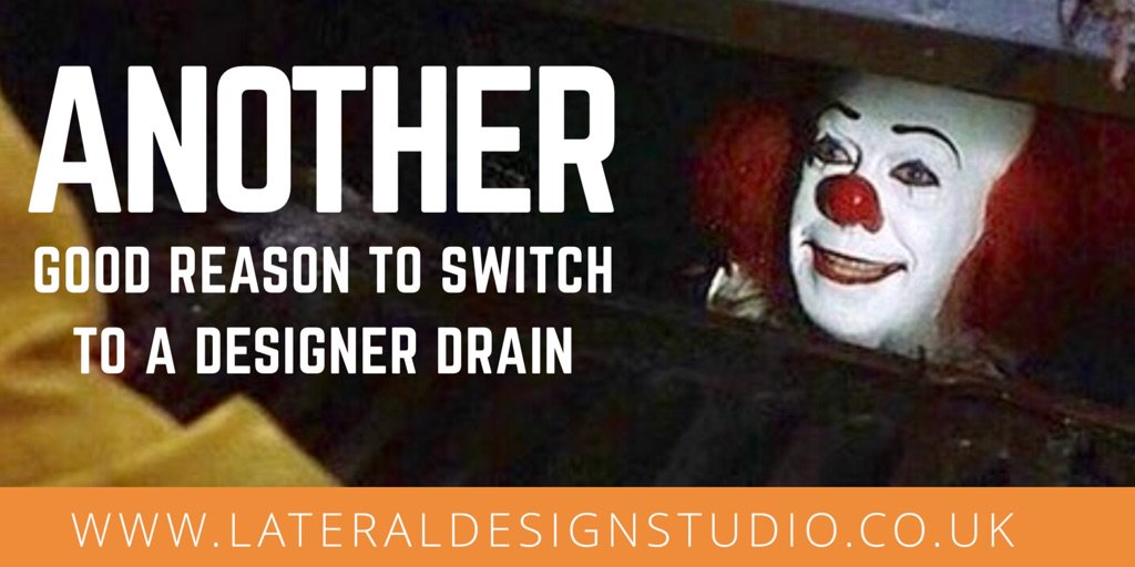horrorasylum's tweet photo. Keeping those other clowns at bay with these deluxe designer drain covers #lateraldesign @lateraldesignst #weallfloat #designerdrain https://t.co/MwLQ1yY8AJ