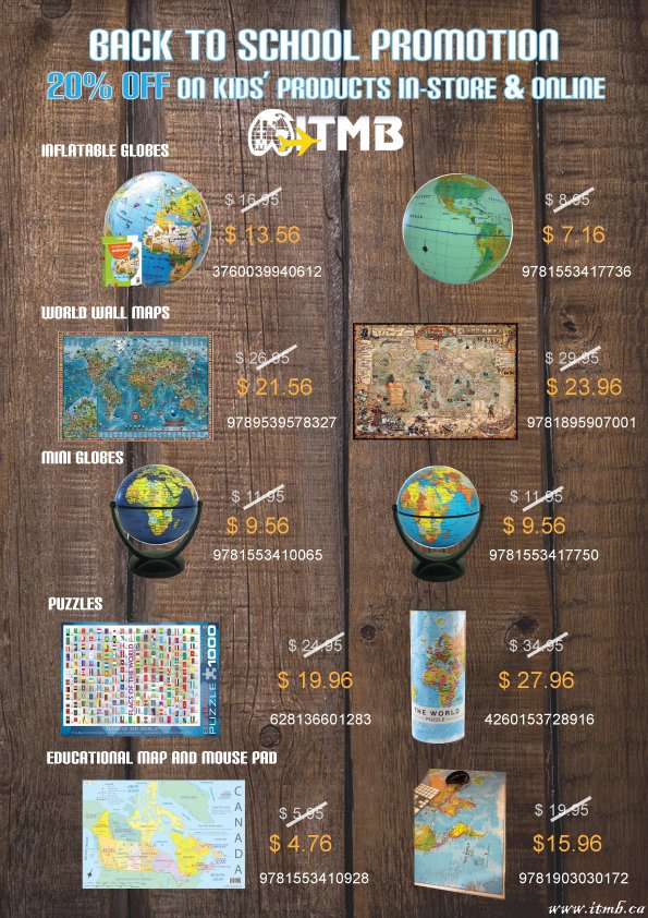 ITMB'S BACK TO SCHOOL PROMOTION!!
We are offering 20% off on kids’ products online and in-store! shop.itmb.ca/index.php?main…