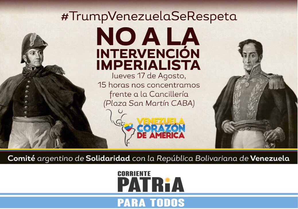 CPPTarg's tweet photo. Jueves 15hs concentración frente a Cancillería Argentina 
#TrumpVenezuelaSeRespeta https://t.co/bAq5Ju8GXb