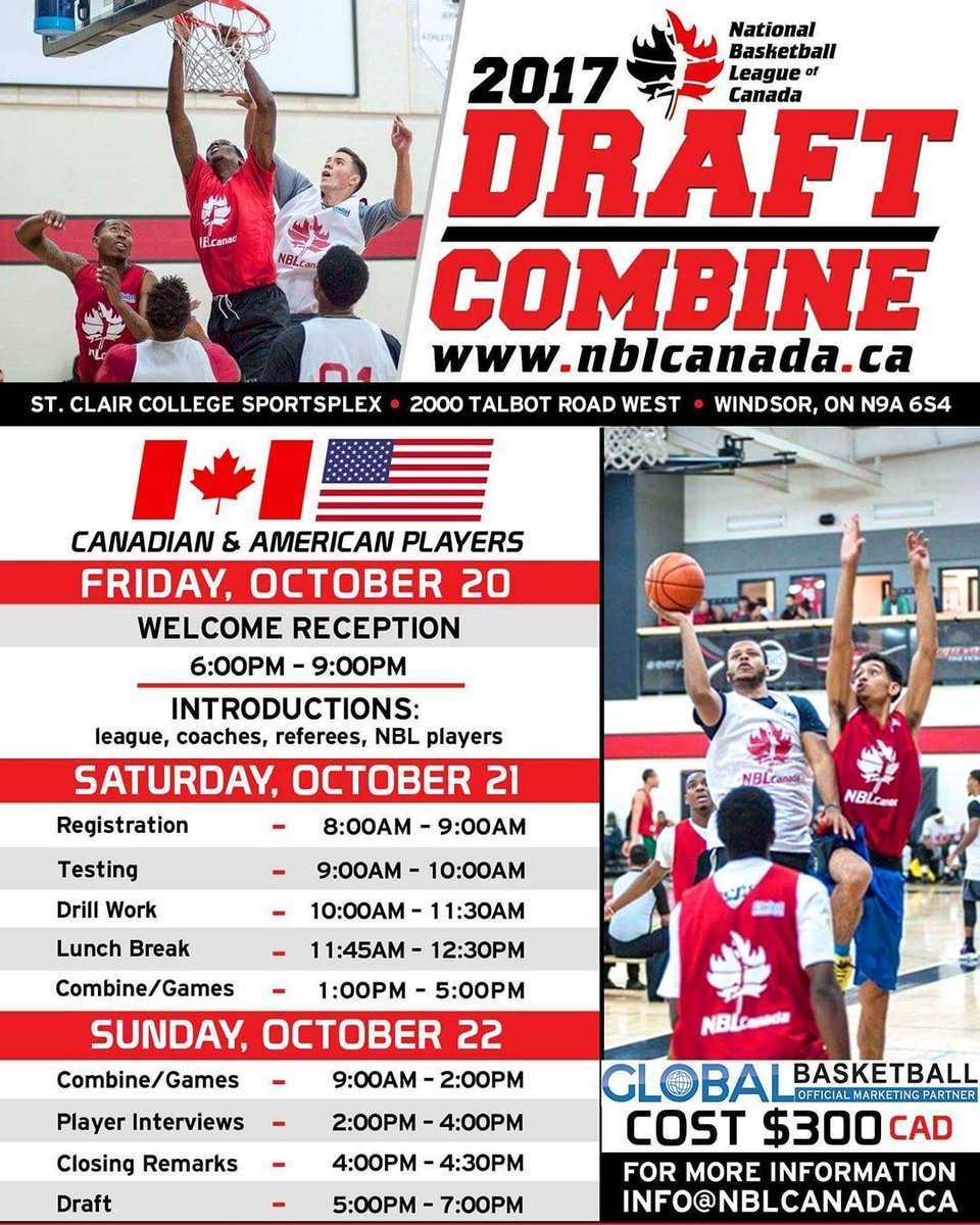 CanBallReport's tweet photo. Aspiring pro ballers ---> @nbl_canada - Here's what the schedule for the 2017 Draft Combine will look like! #NBLCDraftCombine #CanBall - https://t.co/fcZ4qiYyTn