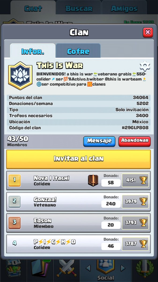 Nos regalas un RT @karlitosstq por favor, acabamos de abrir espacios para nuevos jugadores  que se quieran comprometer con el clan Gracias!