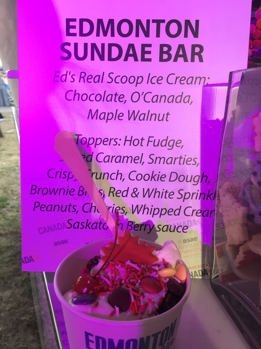 FemmeAlberta's tweet photo. Cool off @TAmeetings Canada150 tent at #ASAE2017 with a scrumptious @ExploreEdmonton ice cream sundae!!! https://t.co/2EeTvo9WtW