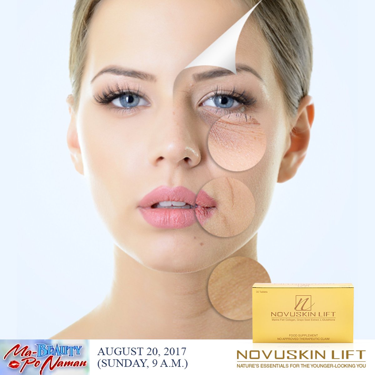 Novuskin's tweet image. Tune in to DZMM’s Ma-Beauty Po Naman, Sunday, August 20, at 9am and learn how to address and prevent premature skin aging. #NOVUSKINLIFT