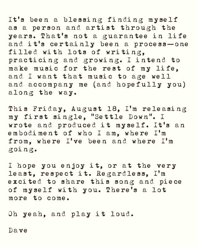 David_Morris's tweet photo. New song this Friday. "Settle Down". https://t.co/S7Ne4UiWjR